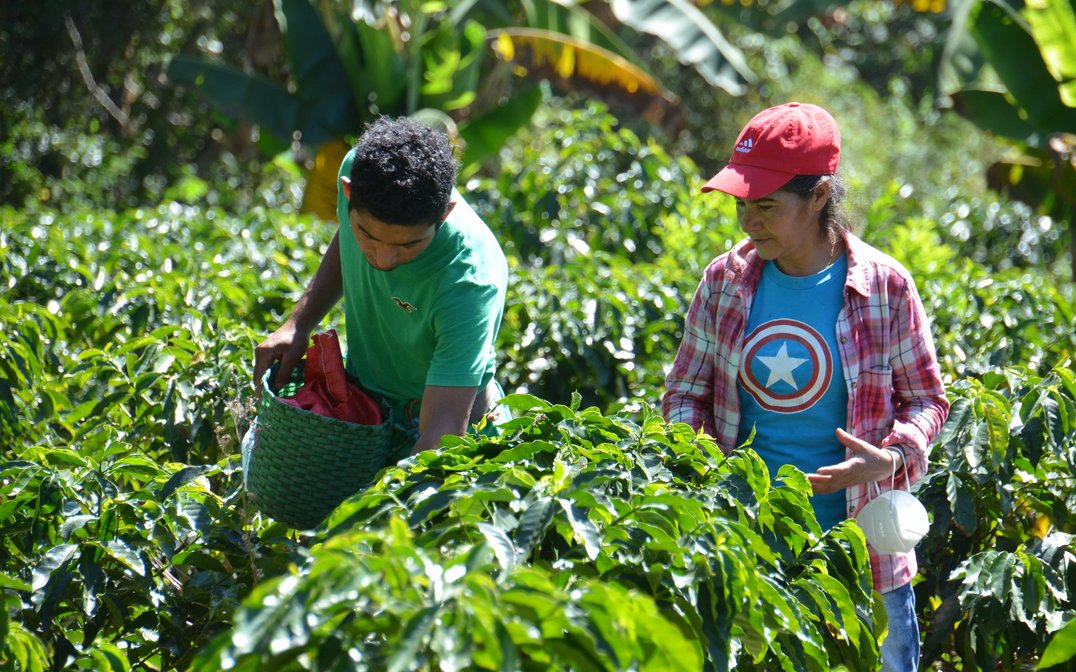 Lorenza Nicolas und ihr Sohn Lucio Calix, Kaffeebäuerin der Kooperative Combrifol, Marcla, Honduras